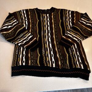 Men's Striped Crewneck Sweater - Black, Brown, and Gold
